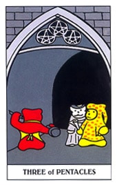 Lá Three of Pentacles trong bộ Gummy Bear Tarot