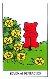 Lá Seven of Pentacles trong bộ Gummy Bear Tarot