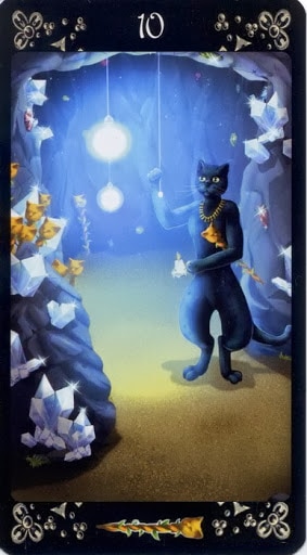 Ý nghĩa lá Ten of Wands trong bộ Black Cats Tarot