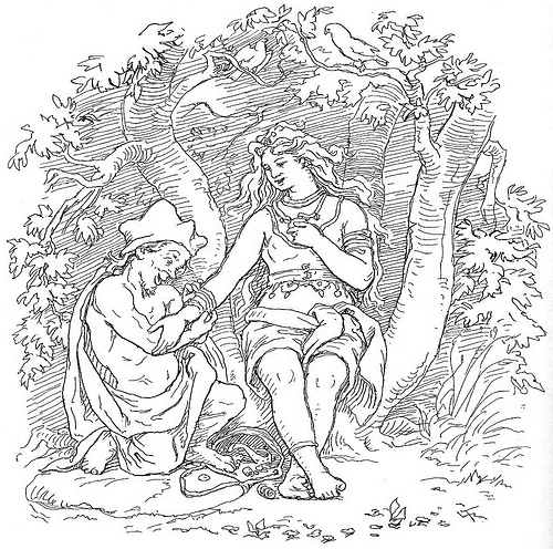 Alvíss và Þrúðr (1895) - tranh minh họa của Lorenz Frølich