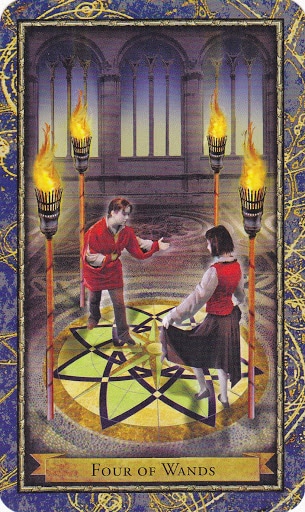 Ý nghĩa lá 4 of Wands trong bộ bài Wizards Tarot