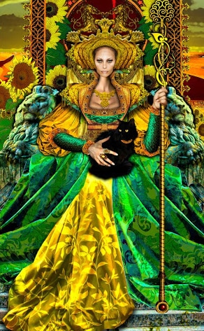 Lá Queen of Wands trong bộ bài Tarot Illuminati