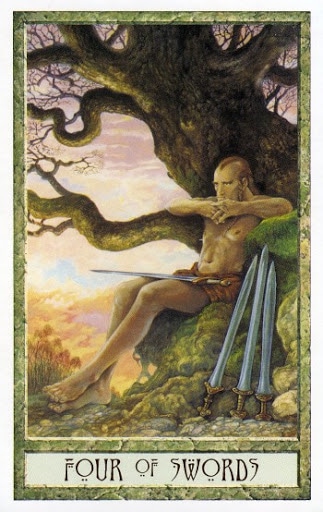 Ý nghĩa lá Four of Swords trong bộ Druidcraft Tarot