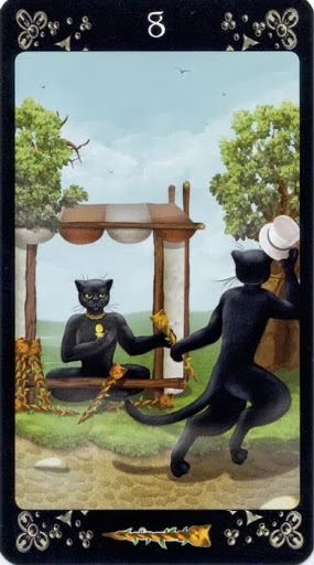 Ý nghĩa lá Eight of Wands trong bộ Black Cats Tarot