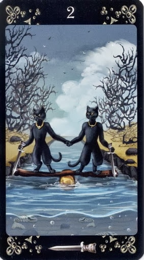Ý nghĩa lá Two of Swords trong bộ Black Cats Tarot