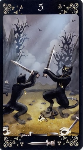 Ý nghĩa lá Five of Swords trong bộ Black Cats Tarot