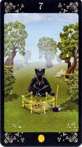 Lá Seven of Pentacles – Black Cats Tarot