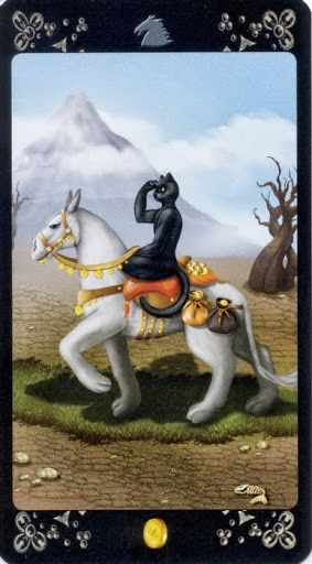 Ý nghĩa lá Knight of Pentacles trong bộ Black Cats Tarot
