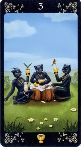 Lá Three of Cups – Black Cats Tarot