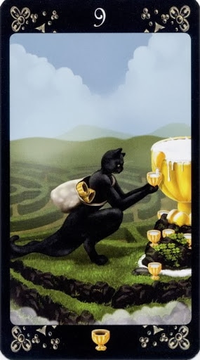 Ý nghĩa lá Nine of Cups trong bộ Black Cats Tarot