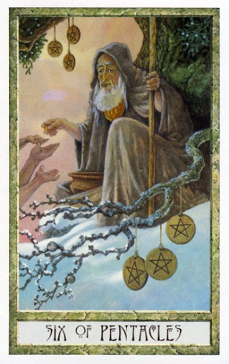Ý nghĩa lá Six of Pentacles trong bộ Druidcraft Tarot