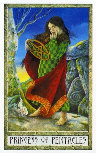 Ý nghĩa lá Princess of Pentacles trong bộ Druidcraft Tarot