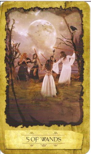 Ý nghĩa lá 5 of Wands trong bộ Mystic Dreamer Tarot