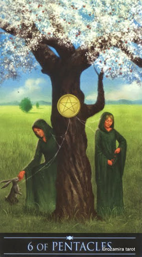 Ý nghĩa lá 6 of Pentacles trong bộ Silver Witchcraft Tarot