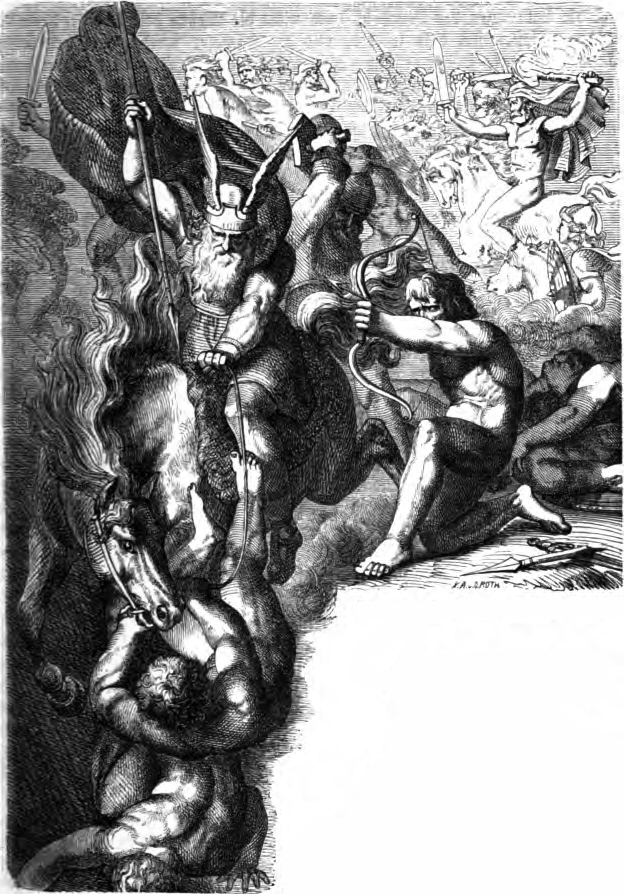 Æsir đấu với Vanir (1882) – tranh minh họa của Carl Ehrenberg