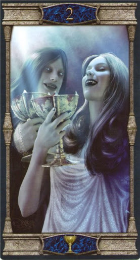 Ý nghĩa lá 2 of Cups trong bộ bài Vampires Tarot of the Eternal Night