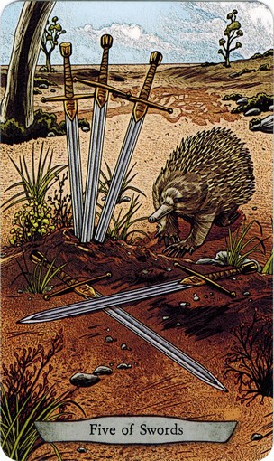 Ý nghĩa lá 5 of Swords trong bộ bài Animal Totem Tarot