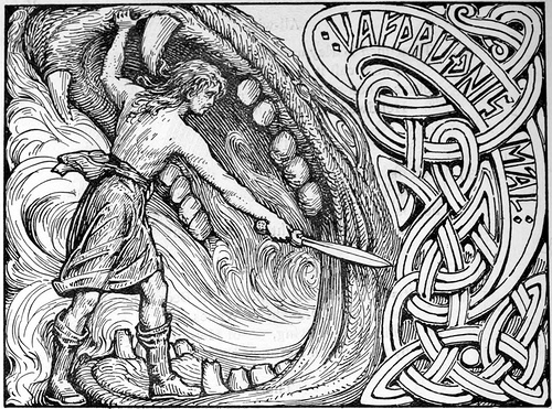 Víðarr và Fenrir (1908) - tranh của W.G. Collingwood