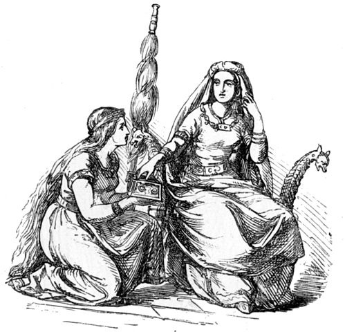 Fulla quỳ bên Frigg (1865) - tranh của Ludwig Pietsche
