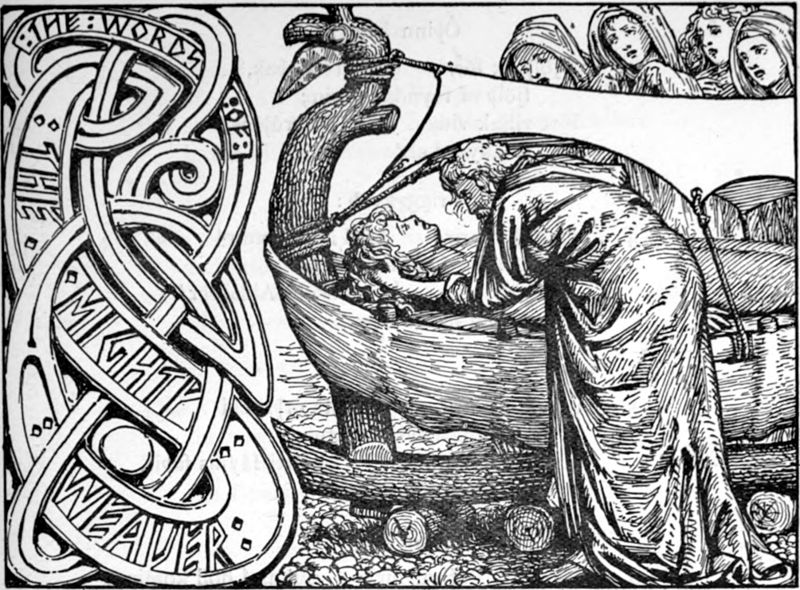Óðinn nói lời cuối với Baldr (1908) – tranh của W. G. Collingwood