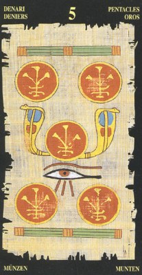 Ý nghĩa lá 5 of Pentacles trong bộ bài Egyptian Tarot