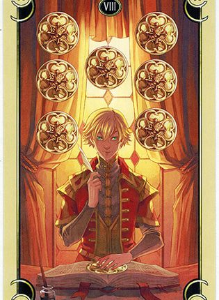Lá Eight of Coins – Mystical Manga Tarot