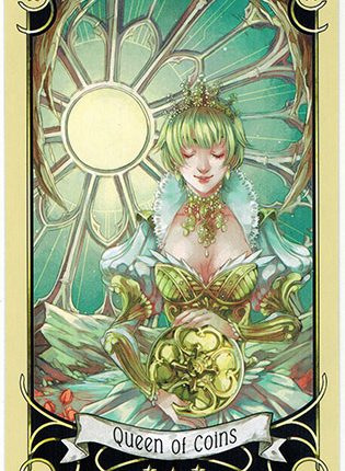 Lá Queen of Coins – Mystical Manga Tarot
